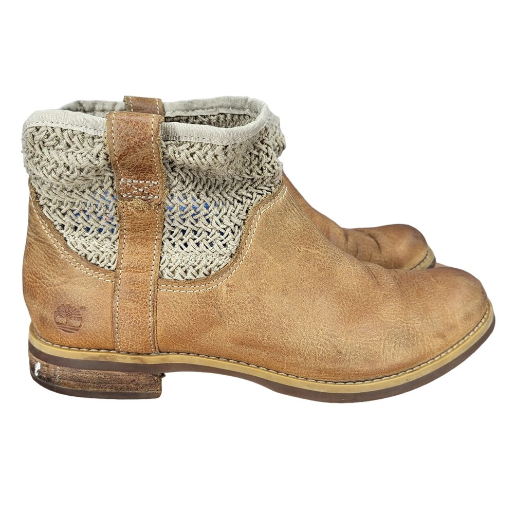 Timberland Ankle Boots Womens 7.5 Savin Hill Brown Leather‎ Weave Pull On 4160